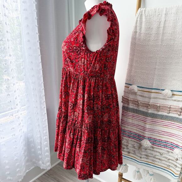 Ulla Johnson Hana Red Floral Mockneck Short Flutter Mini Dress Women’s Size 10 - Picture 4 of 12